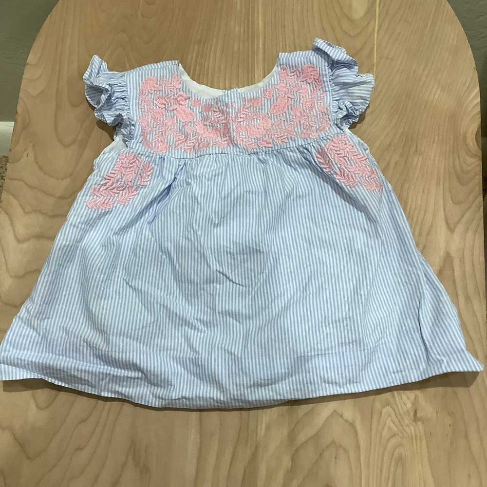 Blue and Pink Striped Embroidery Dress